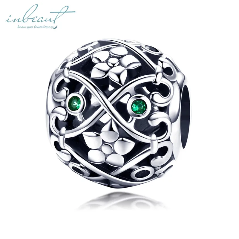 925 Silver fit Pandora Bracelet Pink Zircon Goat Deer Penguin Green Clover Tree Box Beads White&Blue CZ Heart Shell Anchor Charm - Цвет: FSCC1004