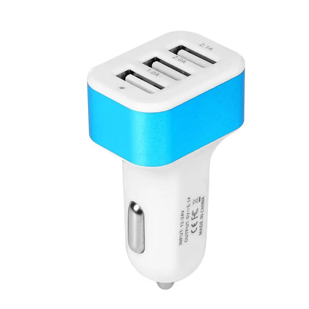Blue Зарядных порта USB для автомобиля Зарядное устройство 3 Порты и разъёмы телефон Зарядное устройство разъем адаптера 2A 2.1A 1A автомобильный стиль USB Зарядное устройство Универсальный для авто-Стайлинг - Тип штекера: Blue