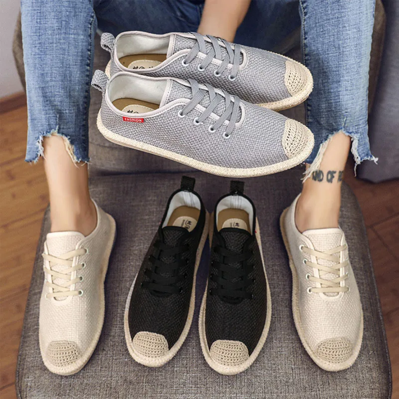 Мужская обувь на плоской подошве удобные дышащие льняные кроссовки в стиле ретро