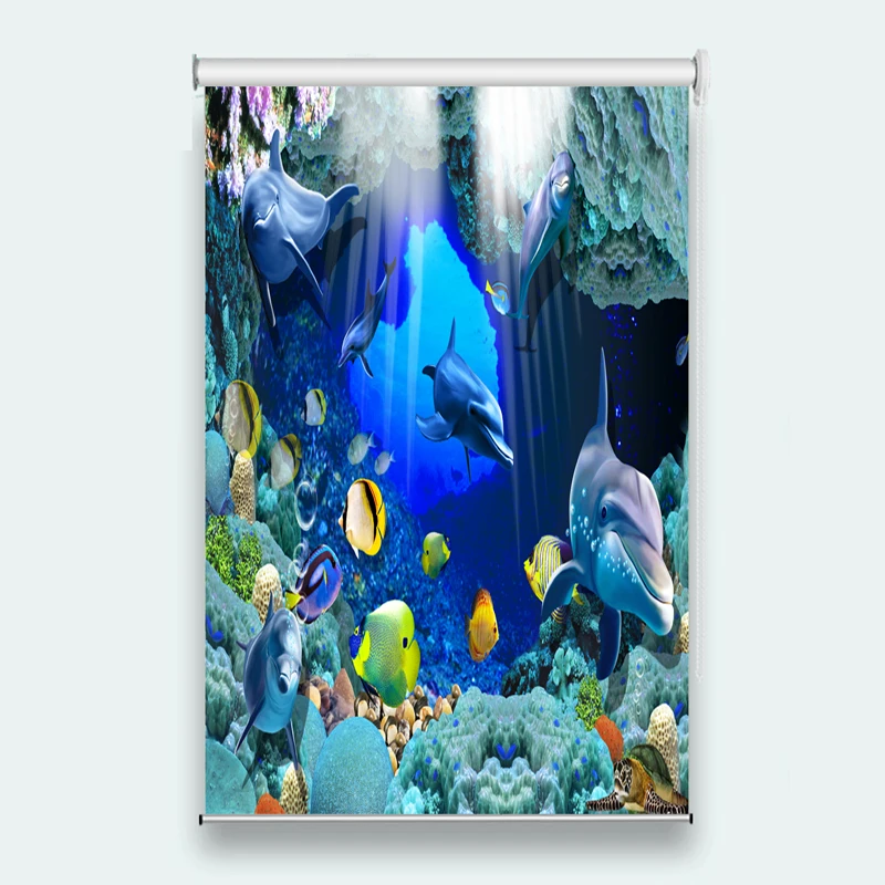 

Window Roller Blind Custom Any size Dolphin ocean For Living Room Bedroom Sunscreen Roller Blinds Home Decoration