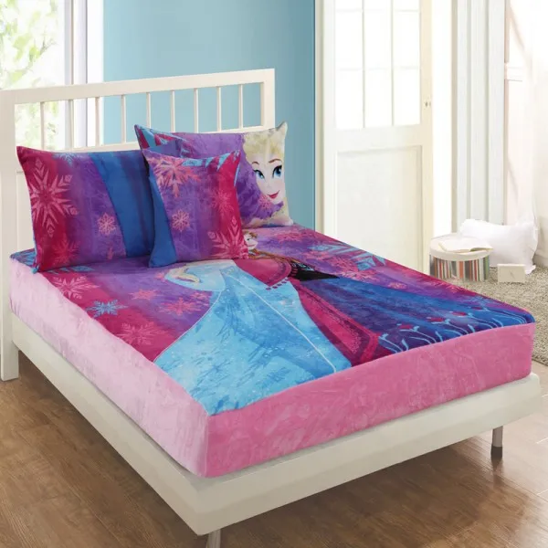 purple frozen Супер мягкий фланелевый коричневый Микки Холодное сердце Эльза и Анна простыня с резиновым наматрасником и наволочки 1.2m.1.5m.1.8m кровать - Цвет: purple frozen