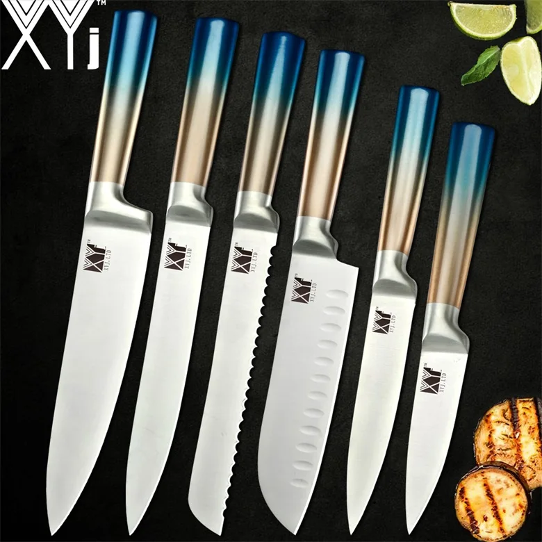 C 6 Pcs Set XYj аксессуары для кухонных ножей из нержавеющей стали, подставка для фруктовых ножей Santoku, нож для нарезки хлеба, точилка, ножницы - Цвет: C 6 Pcs Set