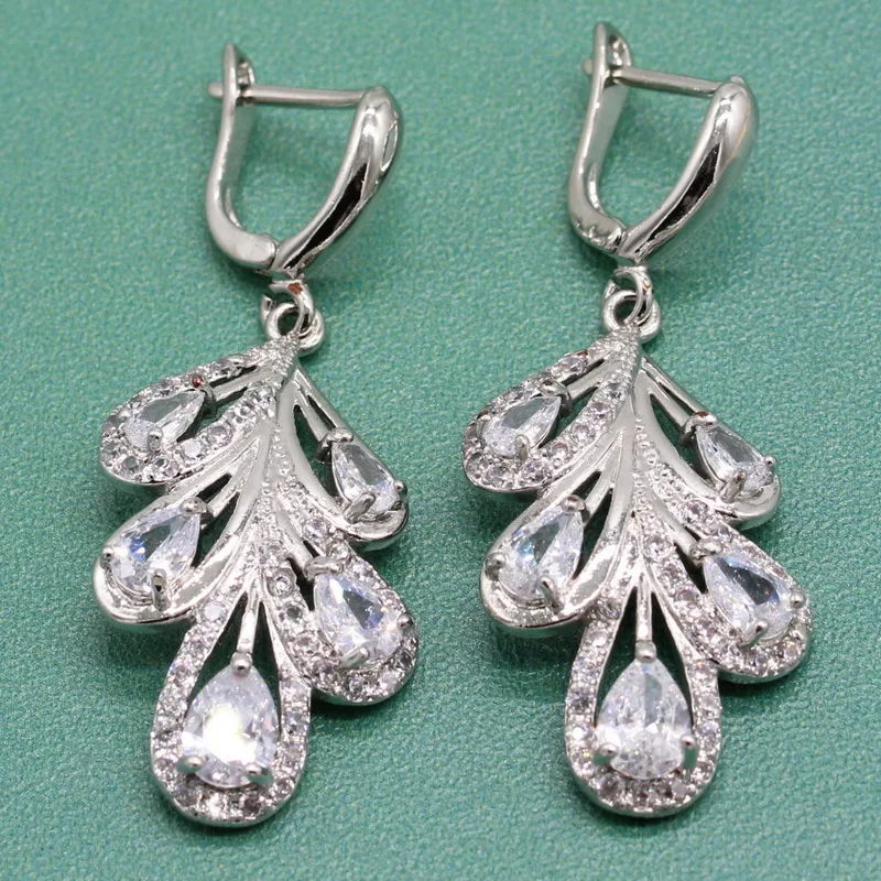 Белый кристалл серебро 925 серьги наборы для женщин AAA камень юбилей подарок кулон