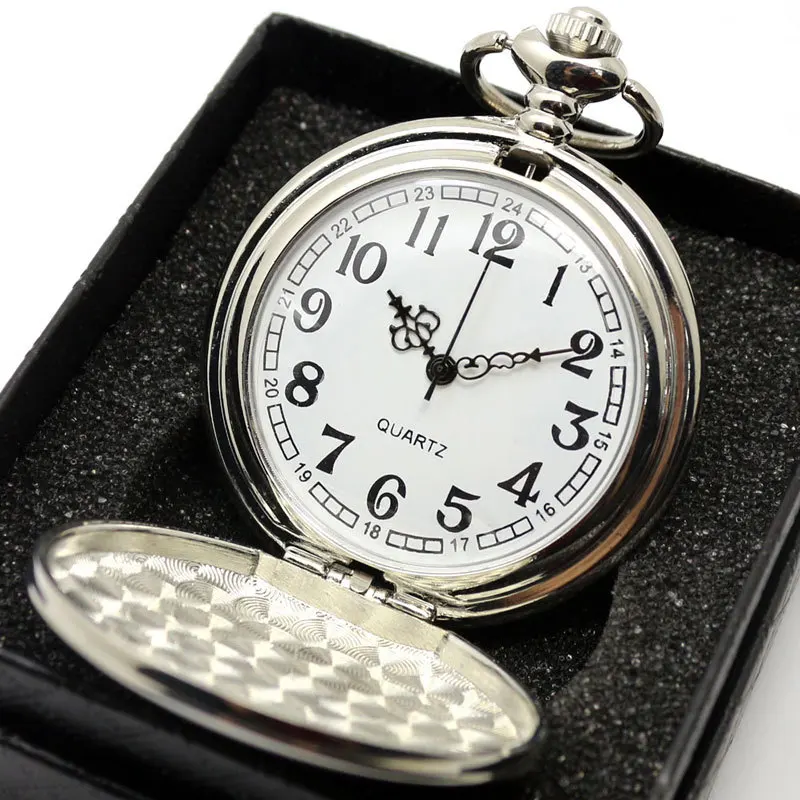 

Vintage Steampunk Pure Silver Pocket Watches Chain Necklace/Pendant Gift Box Bag Set P300CK WB For Women Man Gifts