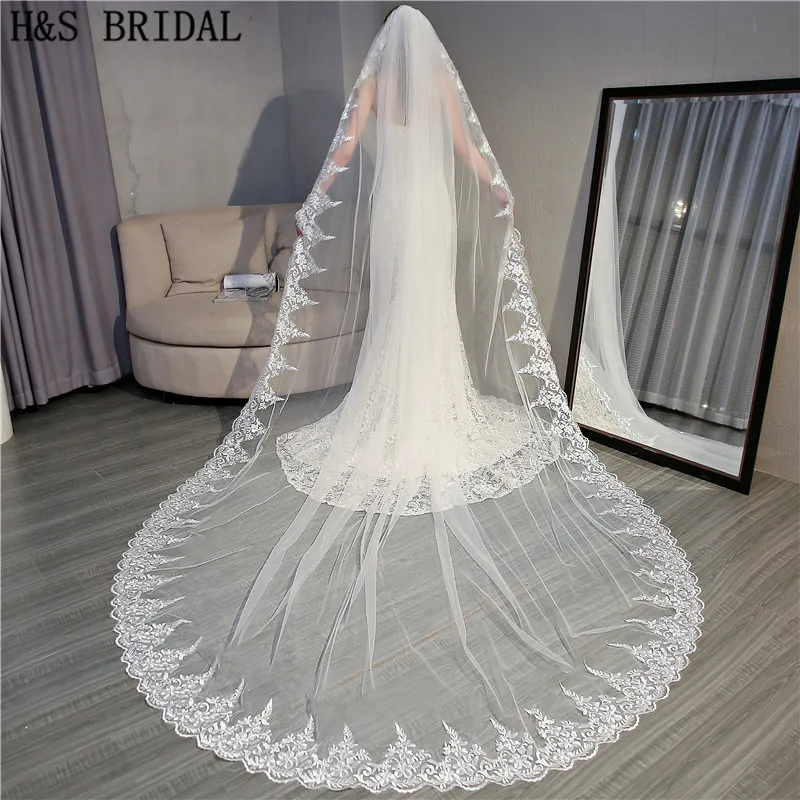 H &amp S свадебная вуаль с кружевной каймой свадебные аксессуары длинная de mariee velo sposa