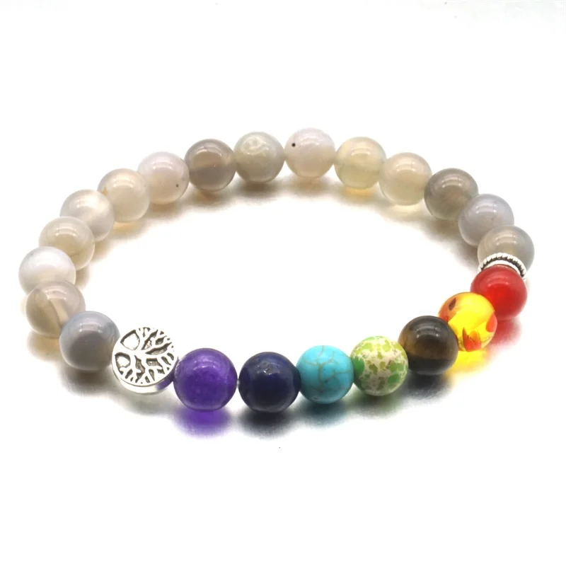 Древо жизни 8 мм семь чакр бусы из натурального камня бисера браслеты для мужчин