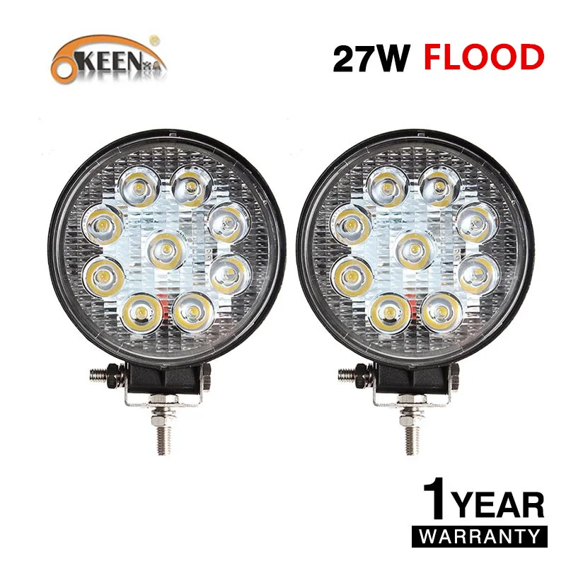 2piece Flood OKEEN круглый 27 Вт светодиодный бар рабочий светильник 5D прожектор точечный светодиодный луч дальнего света для тракторов грузовиков внедорожный джип ATV 4WD 12 В 24 В - Цвет: 2piece Flood