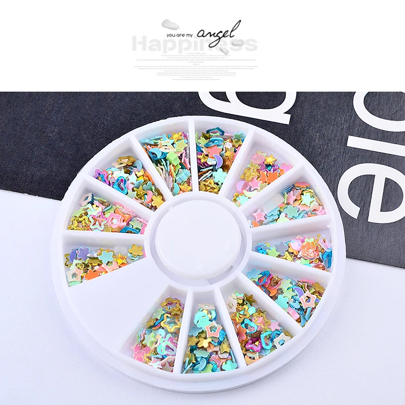 

Pandahall Mixed Heart Flowers Moon Glitter Nail Art Sequins Wheel 3D Hot DIY Manicure Nail Accessories Tools