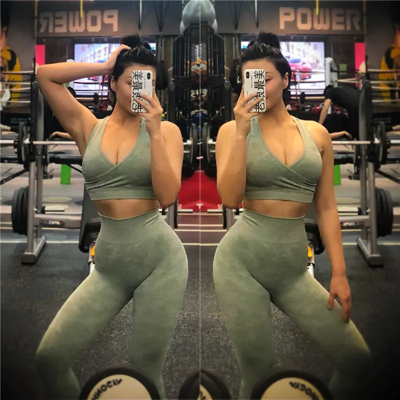 Камуфляжные бесшовные леггинсы для занятий спортом FitnessTummy Control Squant штаны бега