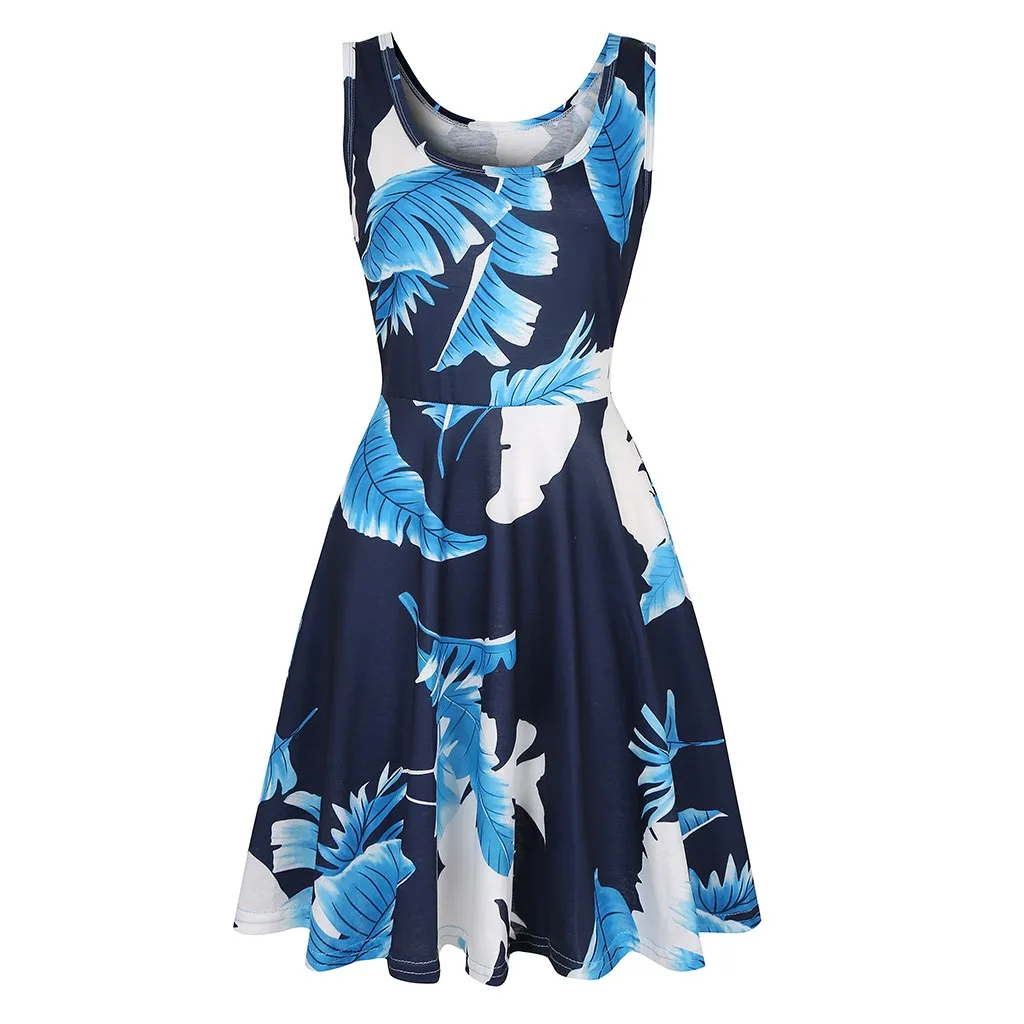 2019 New Fashion Casual Ladies Print Sleeveless Banana Leaf Dress Comfortable Summer Dresses Women Dresses|Женские платья| |