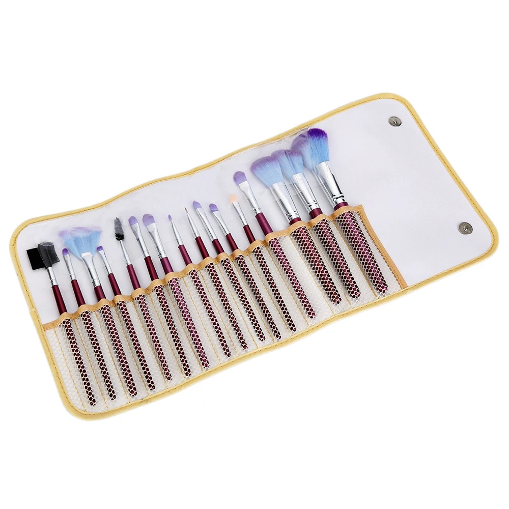 

Портативный набор из 16 мягких шерстяных кистей для макияжа с сумкой из ПУ