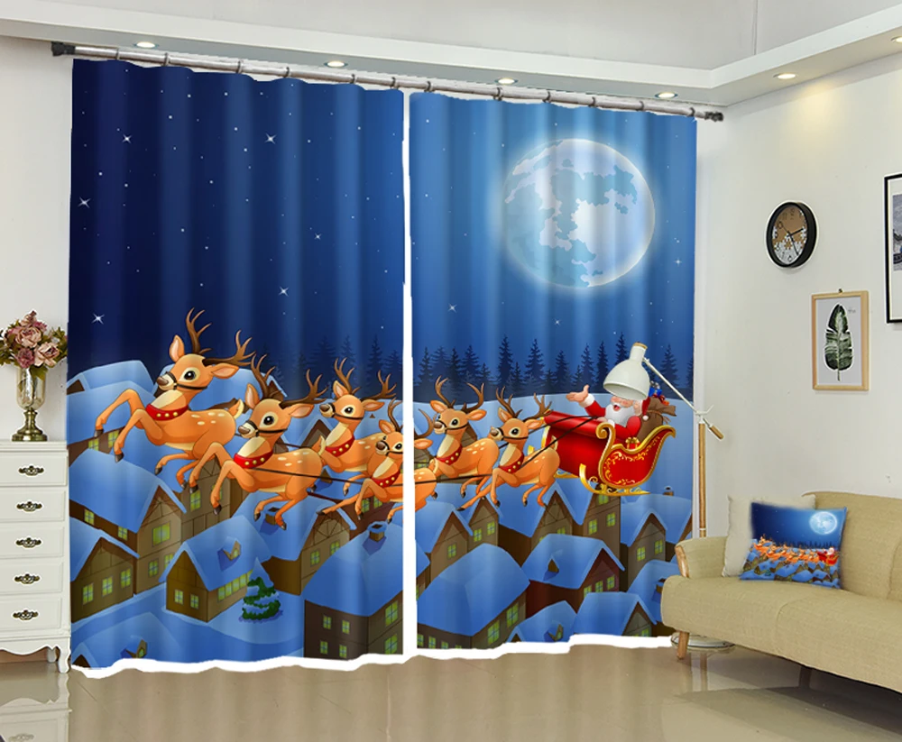 

Curtains home decor Luxury Blackout Living Room Bedroom 3D Window Drapes cortinas Rideaux Santa Claus Customized size pillowcase