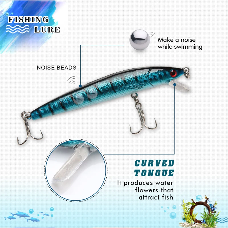 DONQL Minnow жесткая приманка для рыбалки 10 см 7 5 г с тройными крючками 3D глаза Воблер