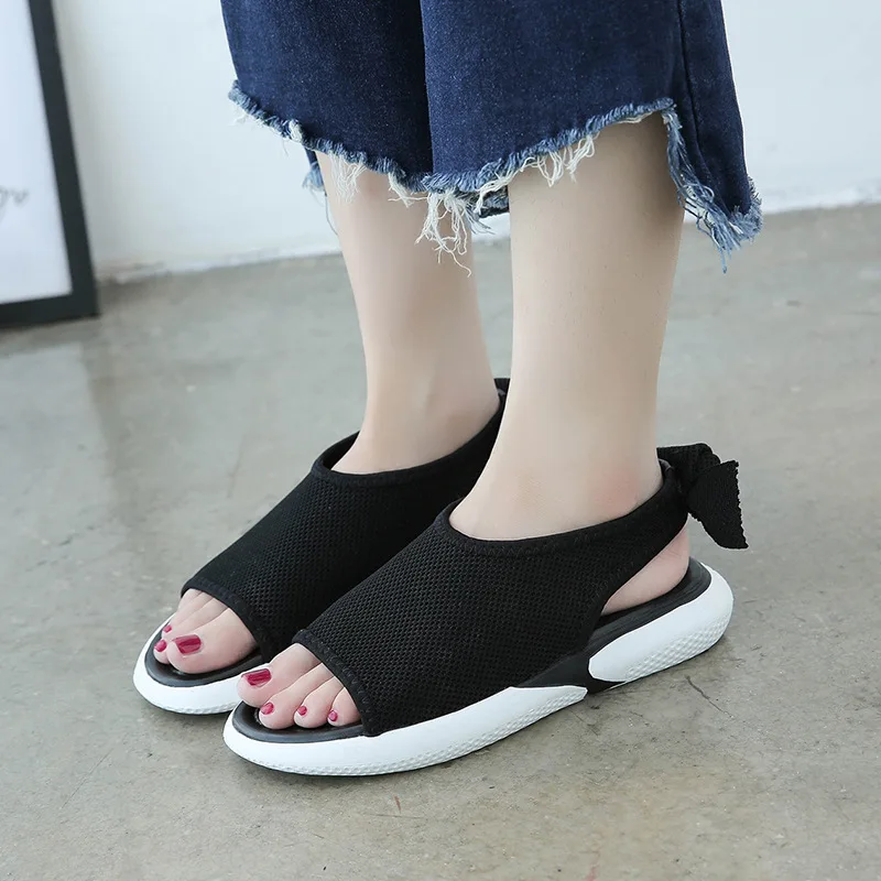 Sandals Female 2019 Summer new student leisure sports sandals flat bottom bow net breathable female | Обувь