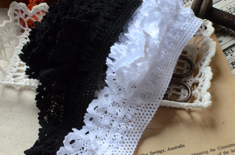 5 м/лот Высокое качество Черный Белый стрейч кружева 4 см широкий хлопок кружевной