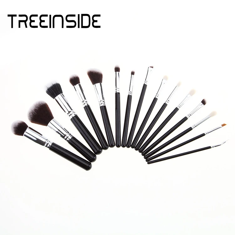 

Hot Sale15 pieces / set soft woolsilver black makeup brush kit (opp bag)