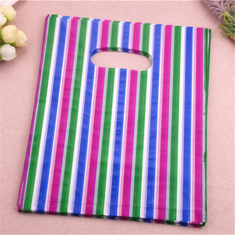 

New Design Wholesale 100pcs/lot 20*25cm Colorful Line Sachet Cadeau For Wedding Plastic Candy Packaging Bags