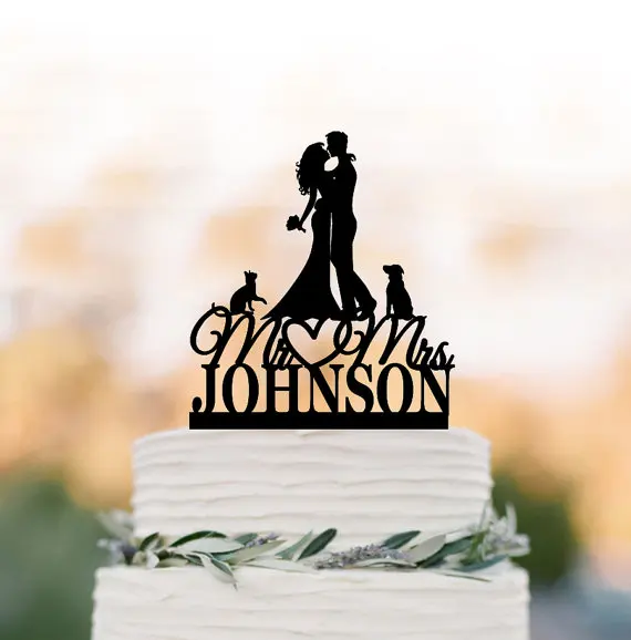 Индивидуальный свадебный торт Топпер mr and mrs топперы с собакой невеста и жених