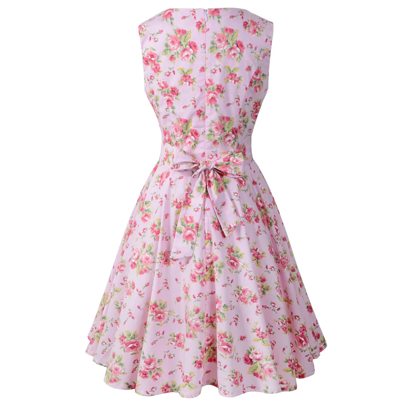 Chicanary Floral Printed Vintage Dresses Sleeveless Audrey Hepburn Ladies O-Neck Party Swing Dress Plus Size Vestidos | Женская одежда