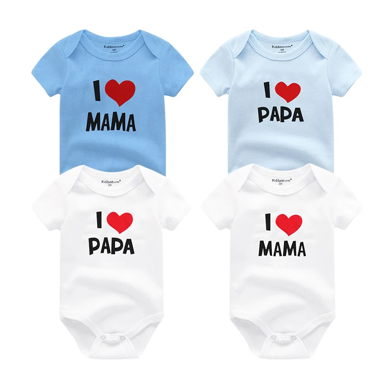 Baby Rompers4001 4 шт./лот Детские Комбинезоны I Love Papa Mama» Для малышей с принтом Одежда для маленьких мальчиков и девочек из хлопка с коротким рукавом унисекс Одежда для малышей Roupas de bebe - Цвет: Baby Rompers4001
