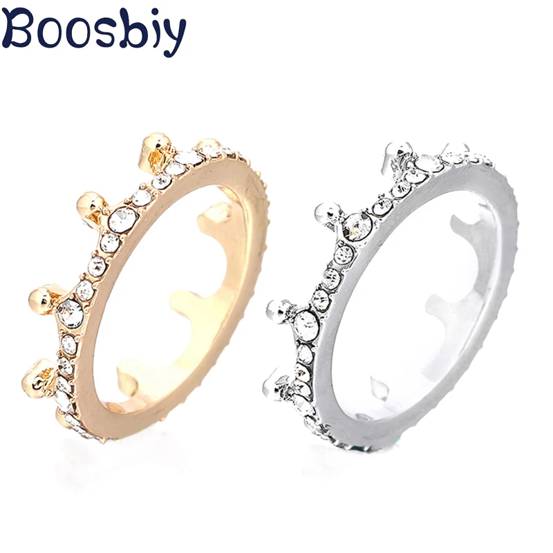 Boosbiy Высокое качество Кристалл кольцо в форме короны серебряные золотые кольца для женщин Свадебная Модная бижутерия для помолвки подарок