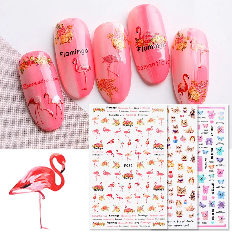 5 шт. 16 видов конструкций японская наклейка на ногти водная Фламинго медведь