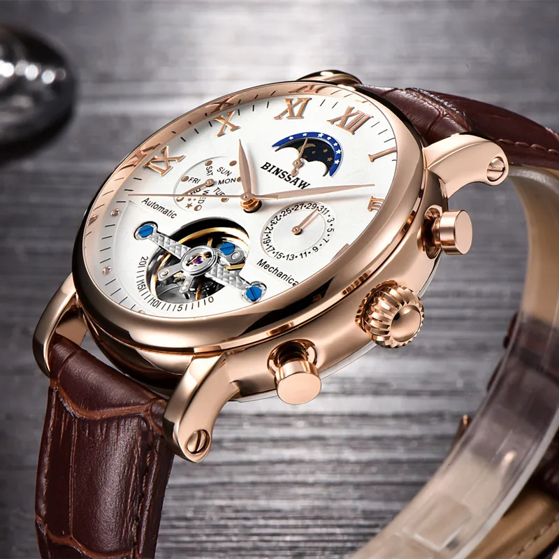 Мужские автоматические механические часы Tourbillon модные и повседневные Роскошные