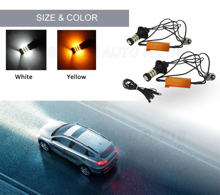 2 шт. 1156 BA15S T20 7440 T25 3156 led двухцветный белый желтый сигнал поворота 4014 60 smd P21w W21w ежедневный светильник Реверсивный декодер лампа