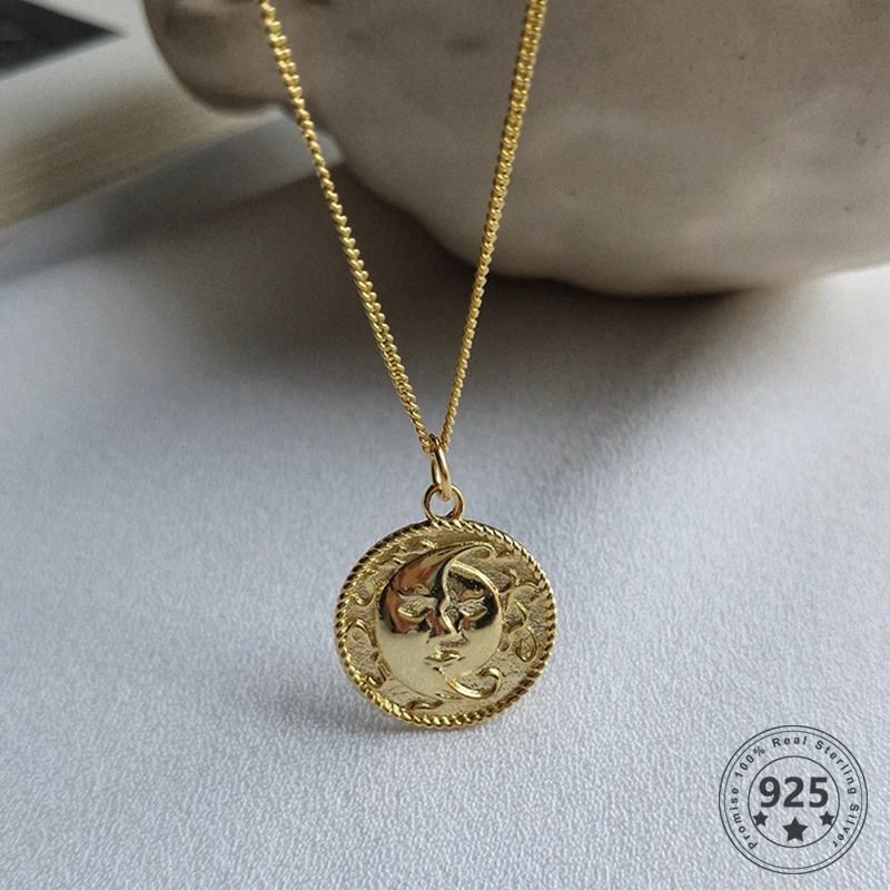 

LouLeur Real 925 Sterling Silver Figure Sun Moon Necklace Original Design Gold Color Pendant Necklace for Women Fashion Jewelry