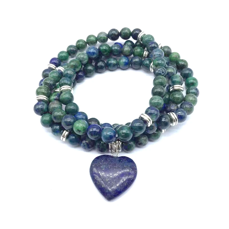 malachite lapis Beadztalk Природный камень бусины браслеты 74 см мала Йога цепочки и ожерелья с сердцем Шарм флюорит Ясперс и т. д. Прямая - Окраска металла: malachite lapis