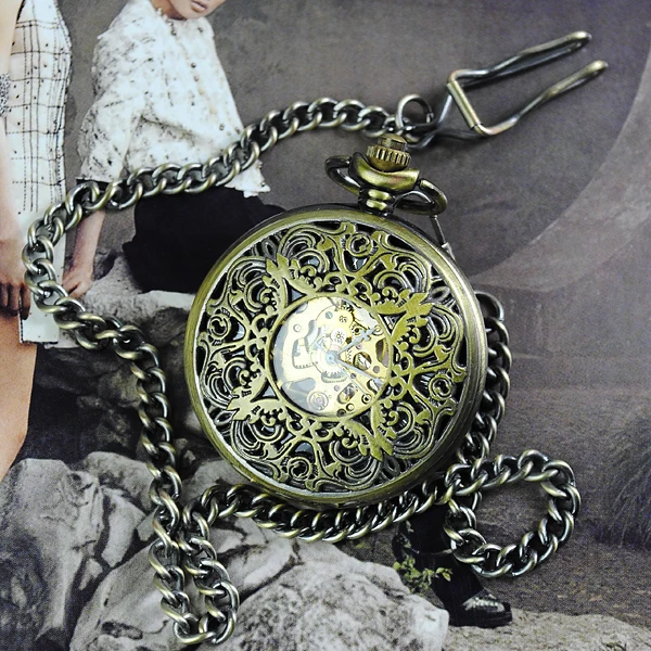 2013 new style luxury Vintage Steam punk Necklace Pendant Chain Skeleton Mechanical Pocket Watch Gift for man or woman | Наручные часы