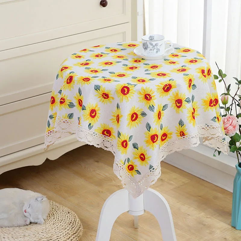 sunflower Lovrпутешествия, хлопок, лен, многоцелевой Чехол для мебели, кружевная квадратная скатерть, Круглый плед, печать, белая скатерть, покрытие для стола - Цвет: sunflower