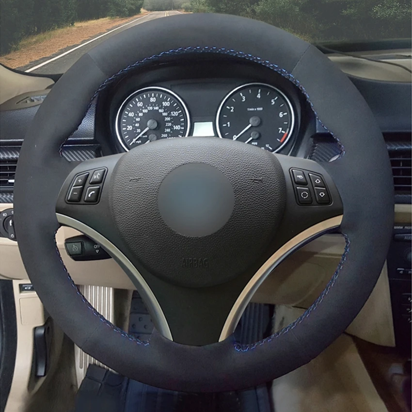 Ручной работы DIY черная замша кожаный чехол рулевого колеса автомобиля для BMW E90