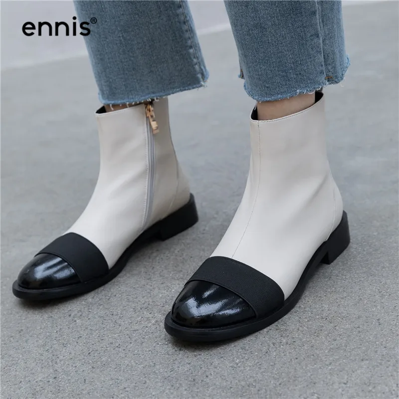 ENNIS/; черные ботинки на плоской подошве; женские ботинки из натуральной кожи; Осенняя обувь на низком каблуке; белые дизайнерские женские ботинки «Челси»; модная обувь; A962