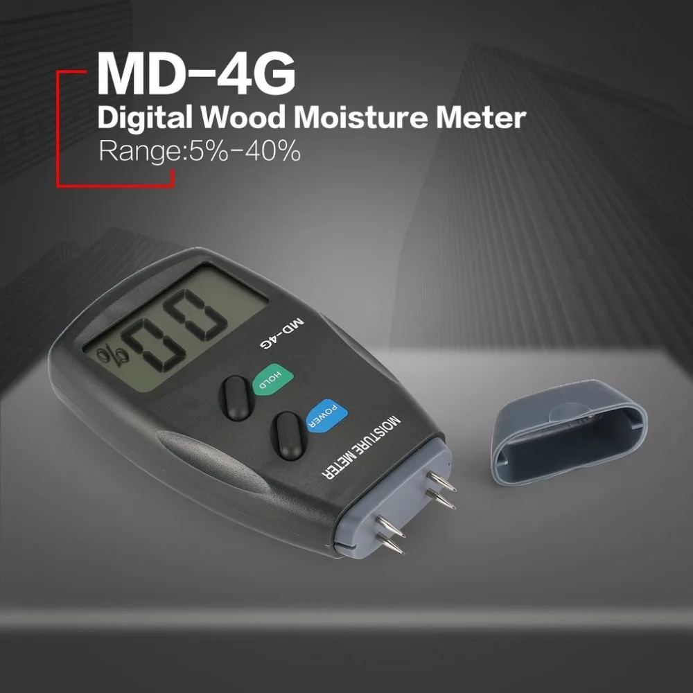 MD-4G 4 Pins Digital LCD Wood Moisture Humidity Meter Analyzer Hygrometer Timber Damp Detector Tester Range 5%- 40