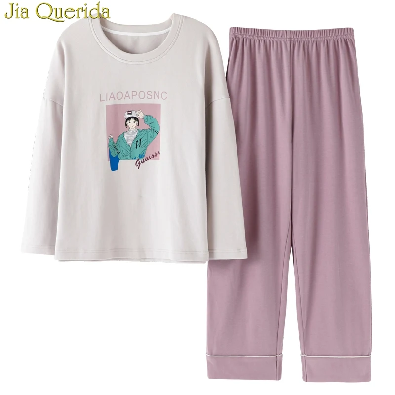 J &amp Q пижамный комплект с длинными рукавами Весенняя домашняя одежда для женщин