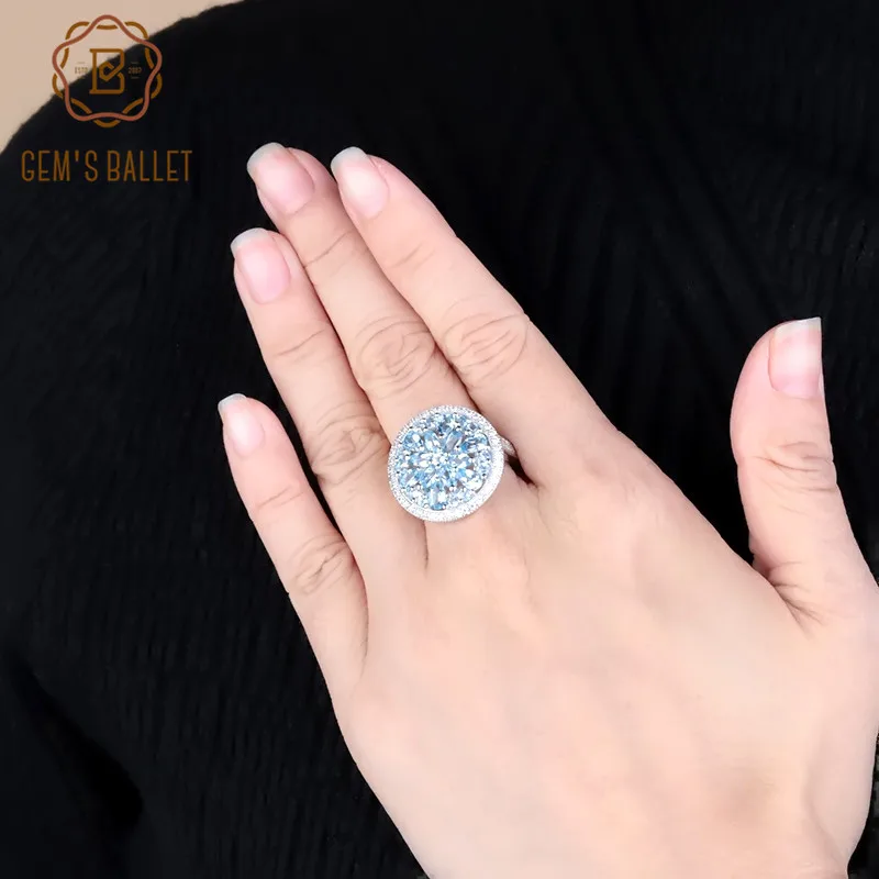 

Gem's Ballet 3.68Ct Round Generous Natural Blue Topaz Gemstone Ring 925 Sterling Silver Wedding For Women Ring Fine Jewelry
