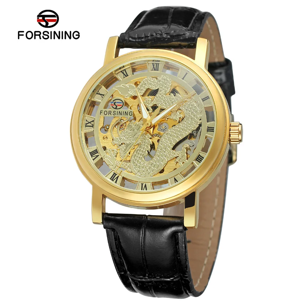 

2018 New Product Forsining Men's Mechanical Hand Wind Watch Skleton Dial With Roman Number Leather Strap Wrist Watch FSG8142M3