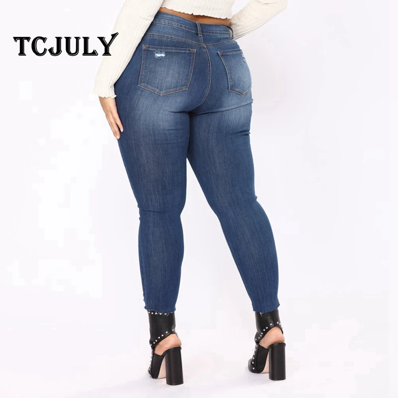 TCJULY/Новое поступление большие размеры 6XL 7XL рваные джинсы женские обтягивающие