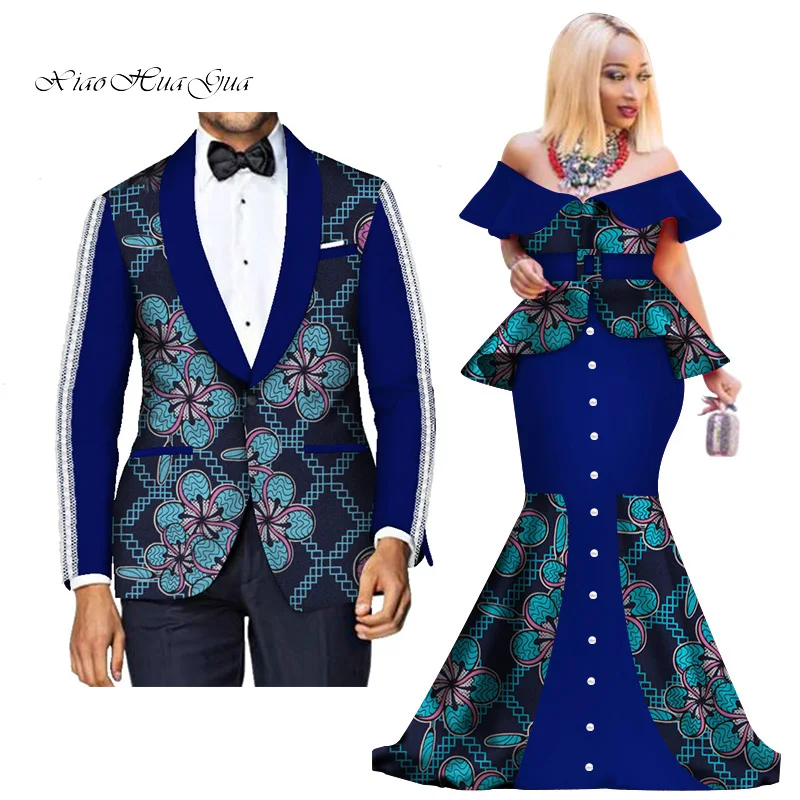 4 Fashion Custom African Couple Wedding Clothing Dashiki Women Skirt& Men Blazer for Lovers African Traditional Clothing WYQ276 - Цвет: 4