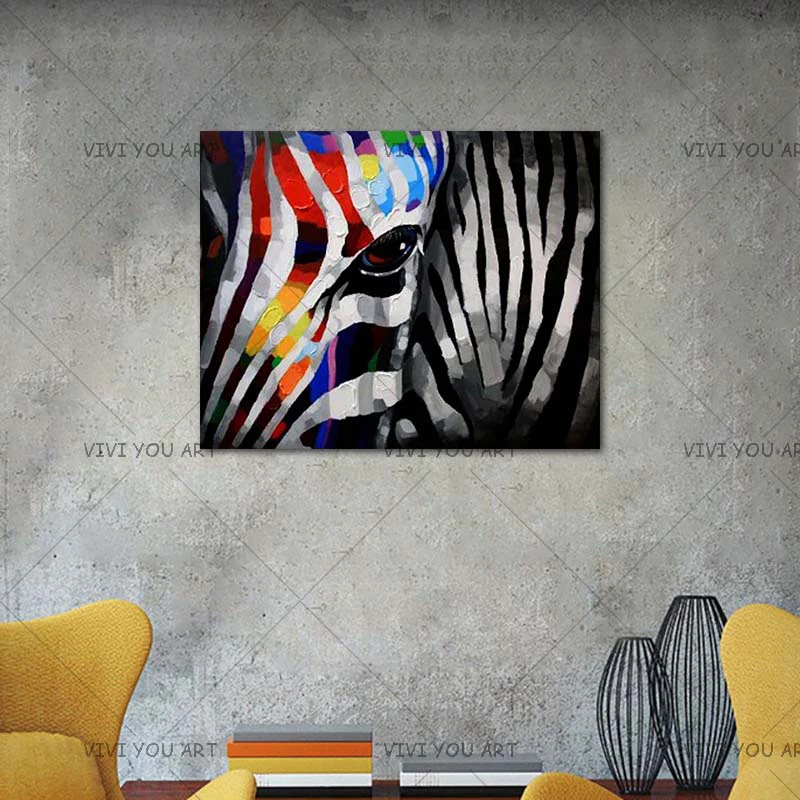 Милые Красочные Zebras Картина на холсте большая акриловая текстурированная