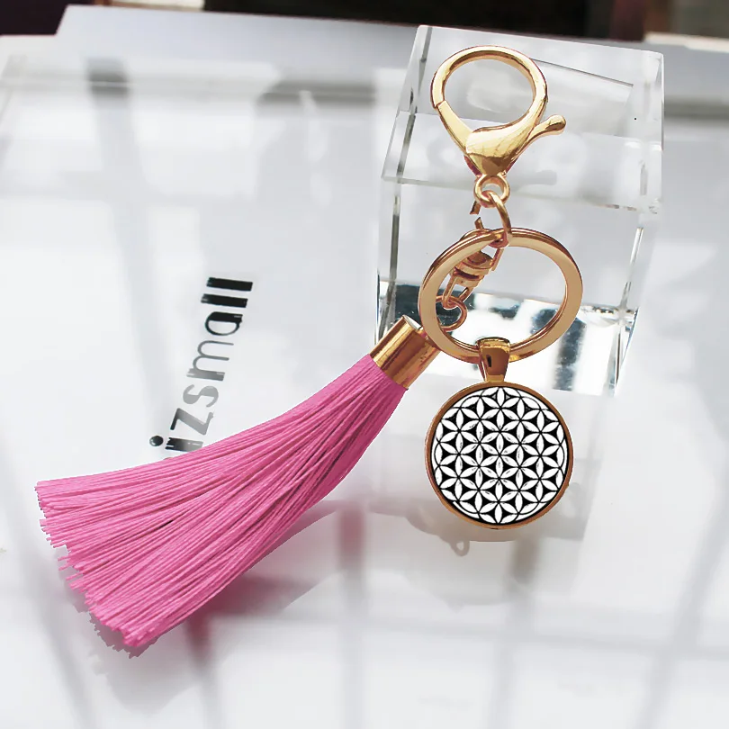 ls0411 pink Цветок жизни семя жизни брелок с кистями кулон Флер де Ви стекло кабошон автомобильный мешок брелок кулон женский ювелирный женский - Цвет: ls0411 pink