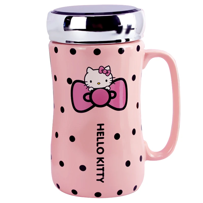 LM1142 керамические бутылки для воды с рисунком hello kitty, для девушек, 430 мл, кружка-чайник с чашкой, коврик, ложка, крышка, можно использовать как зеркало