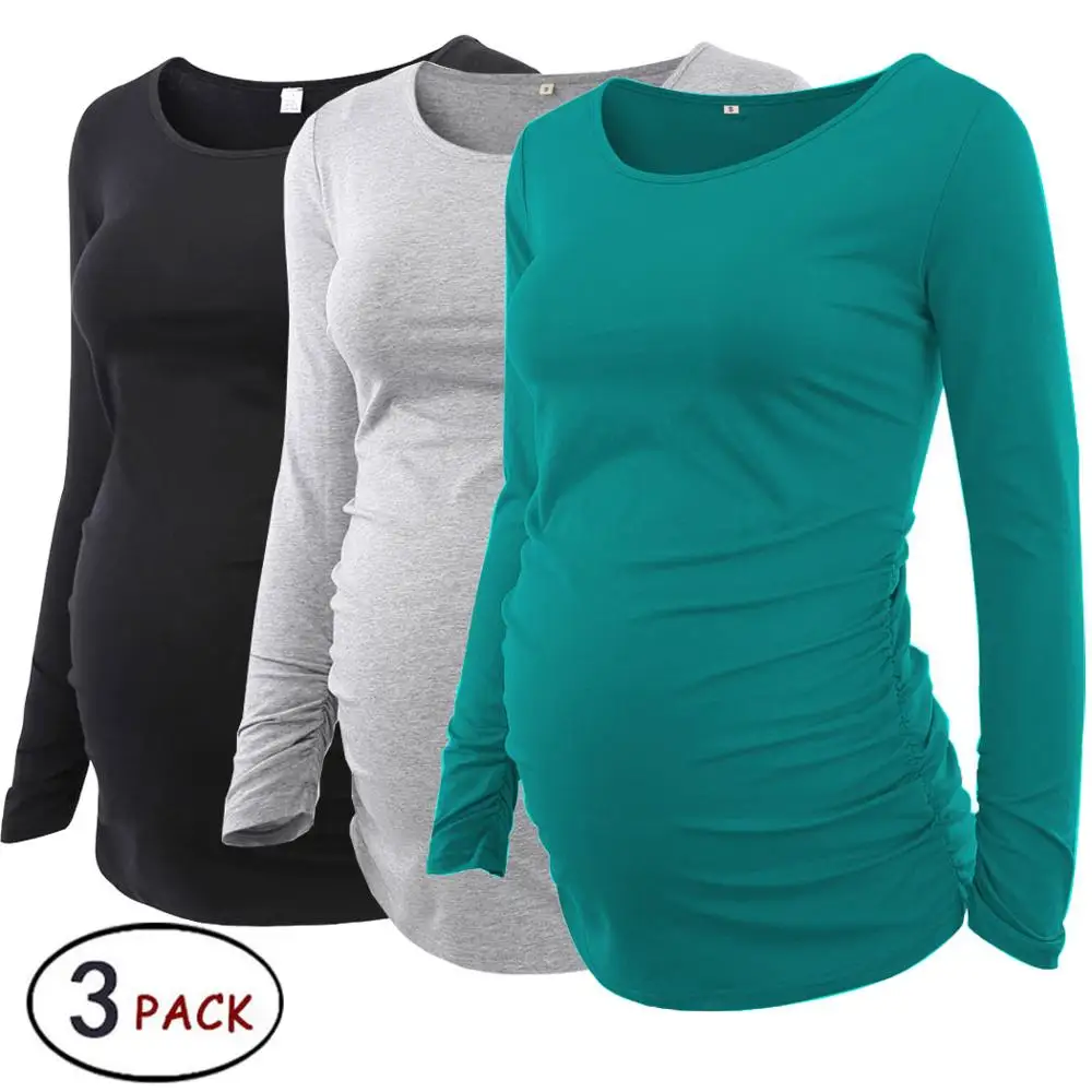 3 pieces as pic Комплект из 3 предметов; топы для беременных с рюшами; туника с длинными рукавами; Одежда для беременных; Повседневная рубашка для беременных; топы - Цвет: 3 pieces as pic