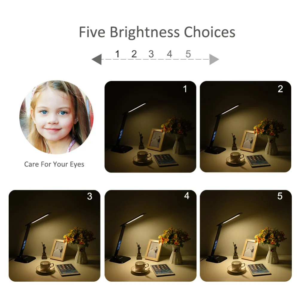 8W светодиодный настольная лампа время/дата/Температура затемнения книжный