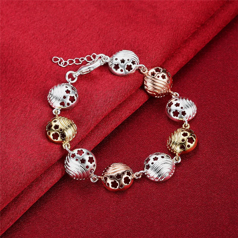 Fashion Silver Jewelry Bracelets Bangles Female Girl Beads Hollow Shell Flower Hand Chain Bracelet For Women Best Friend Gift | Украшения и