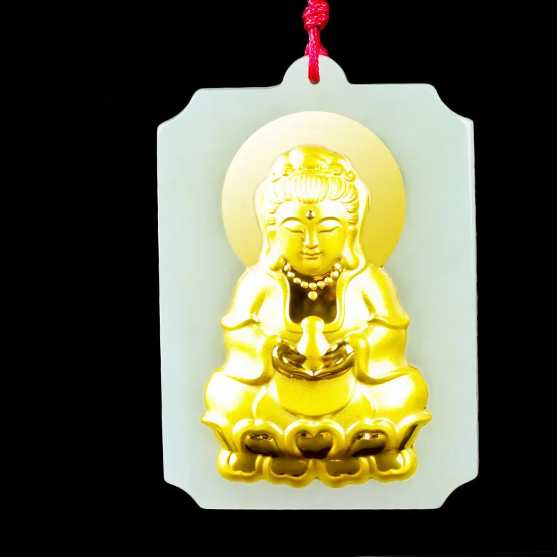 XinJiang Hetian Jade GuanYin подвеска Прямая поставка золотой нефрит счастливый амулет