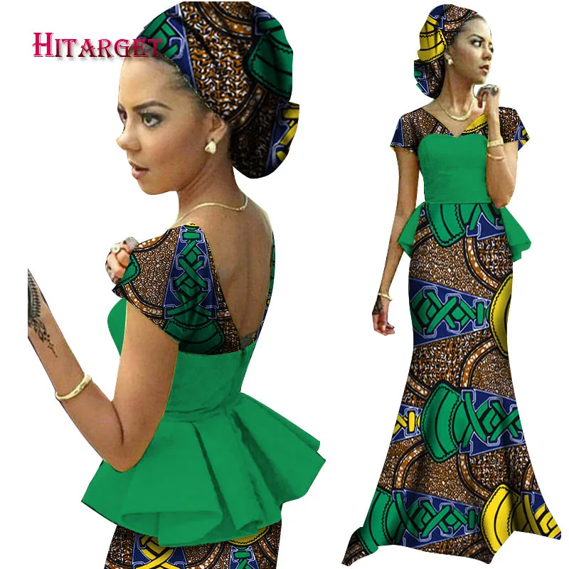 Африканские платья для женщин Vestidos Kanga одежда африканская Дашики восковая печать сращивание драпированные платья с аксессуарами одежда WY1240