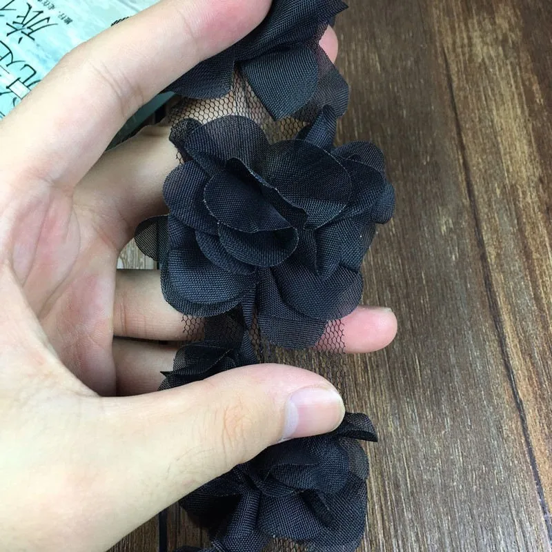5 ярдов = 60 шт. цветы 3D шифон кластер Цветы Кружева платье украшения кружевная ткань аппликация отделка Швейные принадлежности