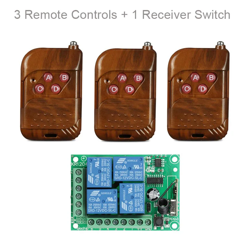 3 RC and 1 Receiver QIACHIP 433 Mhz универсальный Беспроводной удаленного Управление переключатель DC 12 V 4 CH реле приемника модуль+ ВЧ передатчика 433 мгц дистанционного огни - Цвет: 3 RC and 1 Receiver